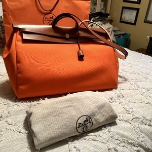 Hermes Zip Leather and Toile Herbag Zip Cabine 50 Palladium Hardware